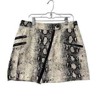 Polly Snakeskin Mini Skirt Womens 4 Black Cream Zipper Detail Party Animal Print